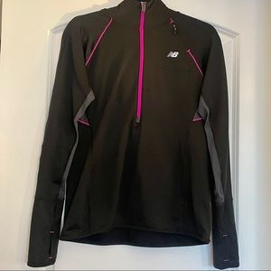New Balance Black and Pink Half-Zip Hooded Long-Sleeve Top
